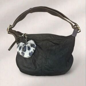 Coach Black Shoulder Bag with Leopard Heart Charm